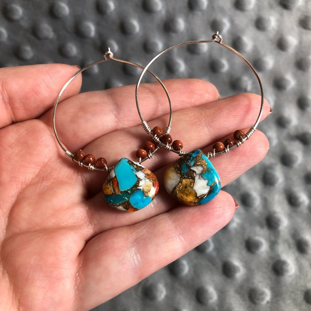 Southwestern Copper Oyster Turquoise Earrings